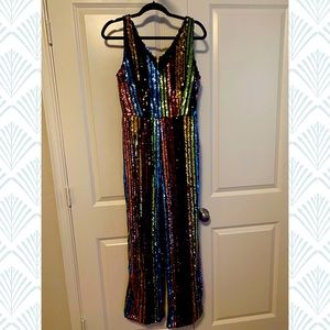NWT Fashion Nova rainbow sequin jumpsuit